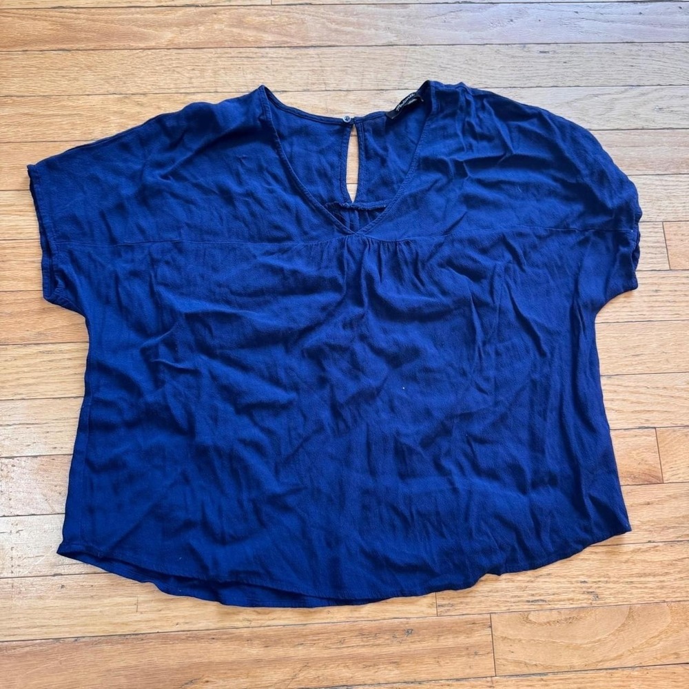 Madewell Navy Blue V-Neck Keyhole Back Viscose‎ Blouse Womens Small